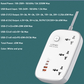 چند راهی برق 3250 وات الدینیو LDNIO 65W Smart Guard Power Strip SC3416