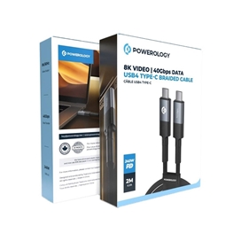 کابل تایپ سی به تایپ سی 240 وات انتقال تصویر پاورولوژی Powerology USB4 Type-C Braided Cable PCAB009