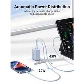 شارژر دیواری 65 وات با سه پورت USB-C و USB-A یوگرین مدل CD306