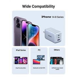 شارژر دیواری 65 وات با سه پورت USB-C و USB-A یوگرین مدل CD306