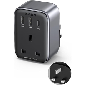 شارژر دیواری 30 وات با دو پورت USB-A و یک پورت USB-C و یک درگاه سه شاخ یوگرین مدل CD314