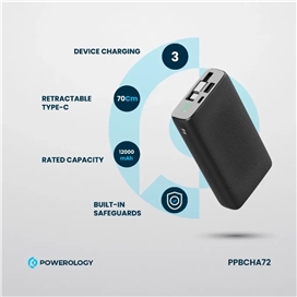 پاوربانک پاوربانک 35 وات 20000 با کابل تایپ سی جمع شونده پاورولوژی Powerology Power Bank PPBCHA72