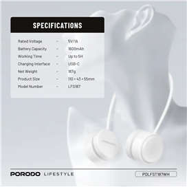 پنکه گردنی پرودو Porodo Airflex Neck Fan PDLFST187WH