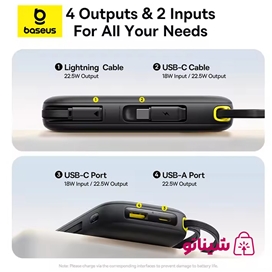 پاوربانک 22.5 وات 20000 با کابل تایپ سی و لایتنینگ بیسوس Baseus Qpow 3 Power Bank PPQD3-2022D