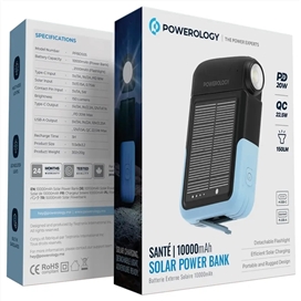 پاور بانک خورشیدی10000 به همراه چراغ قوه پاورولوژی Powerology Sante Solar Power Bank PPBDS05BK