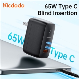 شارژر آداپتور دیواری 3 پورت 65 وات مک دودو مدل MCDODO CH-8442 GAN به همراه کابل 2 متری