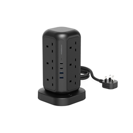 چند راهی برق و شارژر پاورولوژی Powerology 12 Socket Multi-Port Tower Hub PWCUQC013 دارای 4 پورت