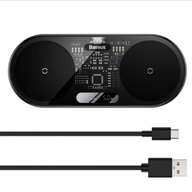 شارژر وایرلس بیسوس با کابل 1متر Baseus Digital LED Display 2in1 Wireless Charger WXSX010101 20W