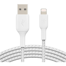 کابل شارژ آیفون USB-A به لایتنینگ با روکش بافته شارژ سریع بلکین مدل CAA002bt2MWH طول 2 متر سفید