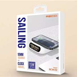 شارژر بی سیم 15 وات و ساعت رومیزی رسی Recci RCW-22 clock wireless fast charging 15W