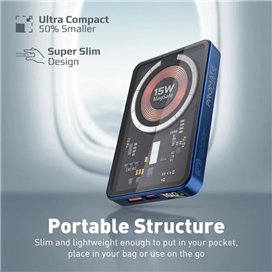 شارژر بی سیم پرومیت مدل TRANSPACK-5.BLUE با باتری داخلی 5000 میلی آمپر ساعت