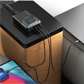 آداپتور پنج پورت چندکاره پاورولوژی Powerology GaN Charging PW3PD2Q-BK توان 200 وات