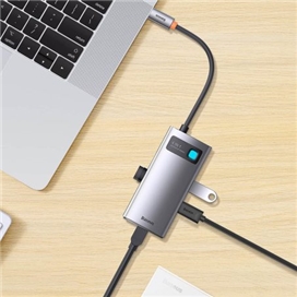 هاب 4 پورت بیسوس Baseus Metal Gleam Series 4-in-1 Multifunctional Type-C HUB Docking Station WKWG070113