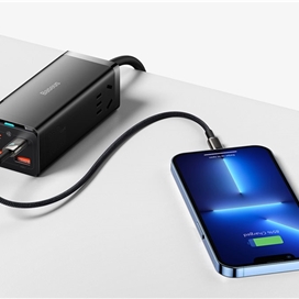 شارژر و چندراهی برق سوپر فست شارژ 100 وات با کابل تایپ‌سی 100 وات یک متری بیسوس Baseus GaN3 Pro Desktop 2AC+2U+2C PSZM000301