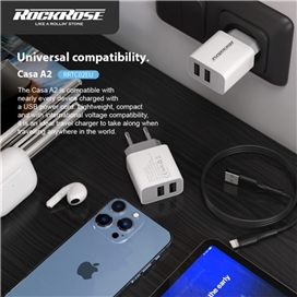 آداپتور شارژر دو پورت برند راک رز مدل RockRose Casa A2 Dual Port 12W 2.4A Power Adapter