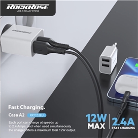آداپتور شارژر دو پورت برند راک رز مدل RockRose Casa A2 Dual Port 12W 2.4A Power Adapter