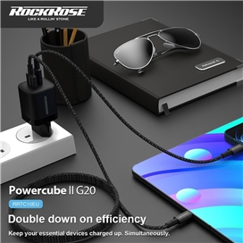 آداپتور شارژر دو پورت پاور دلیوری برند راک رز مدل RockRose Powercube II G20 Dual Port 20W PD & QC 3.0 Power Adapter